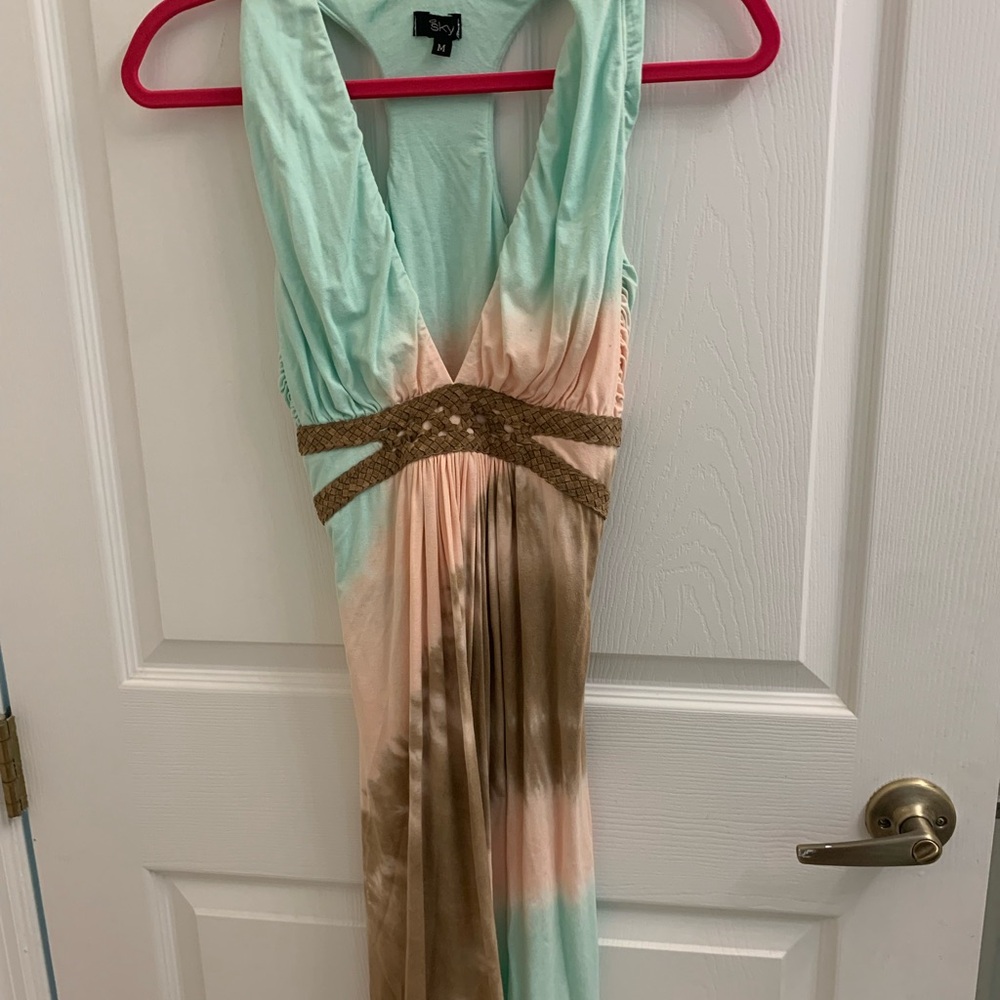 Sky Mint and Peach Tie-Dye Maxi Dress